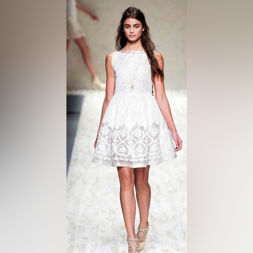 White Embroidered A line Dress